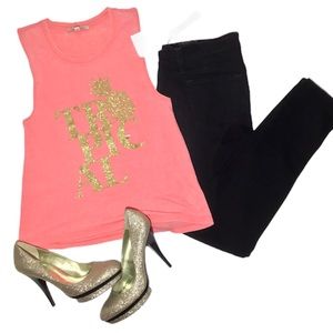 Express Pink & Gold Glitter Tropical Tank
